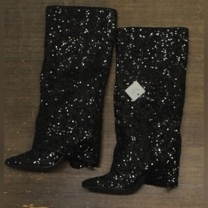 A New Day Brand Black Sequin Heeled Boots Size 7 NWOT